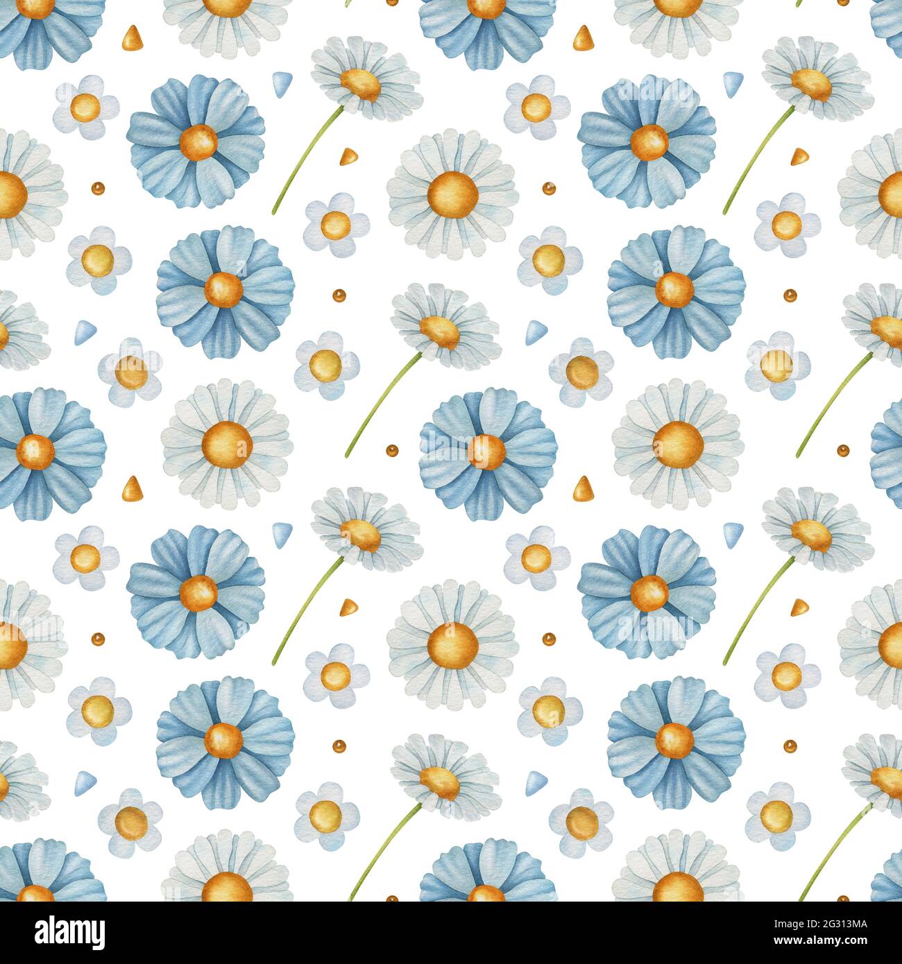Seamless watercolor floral pattern with green leaves on white ...