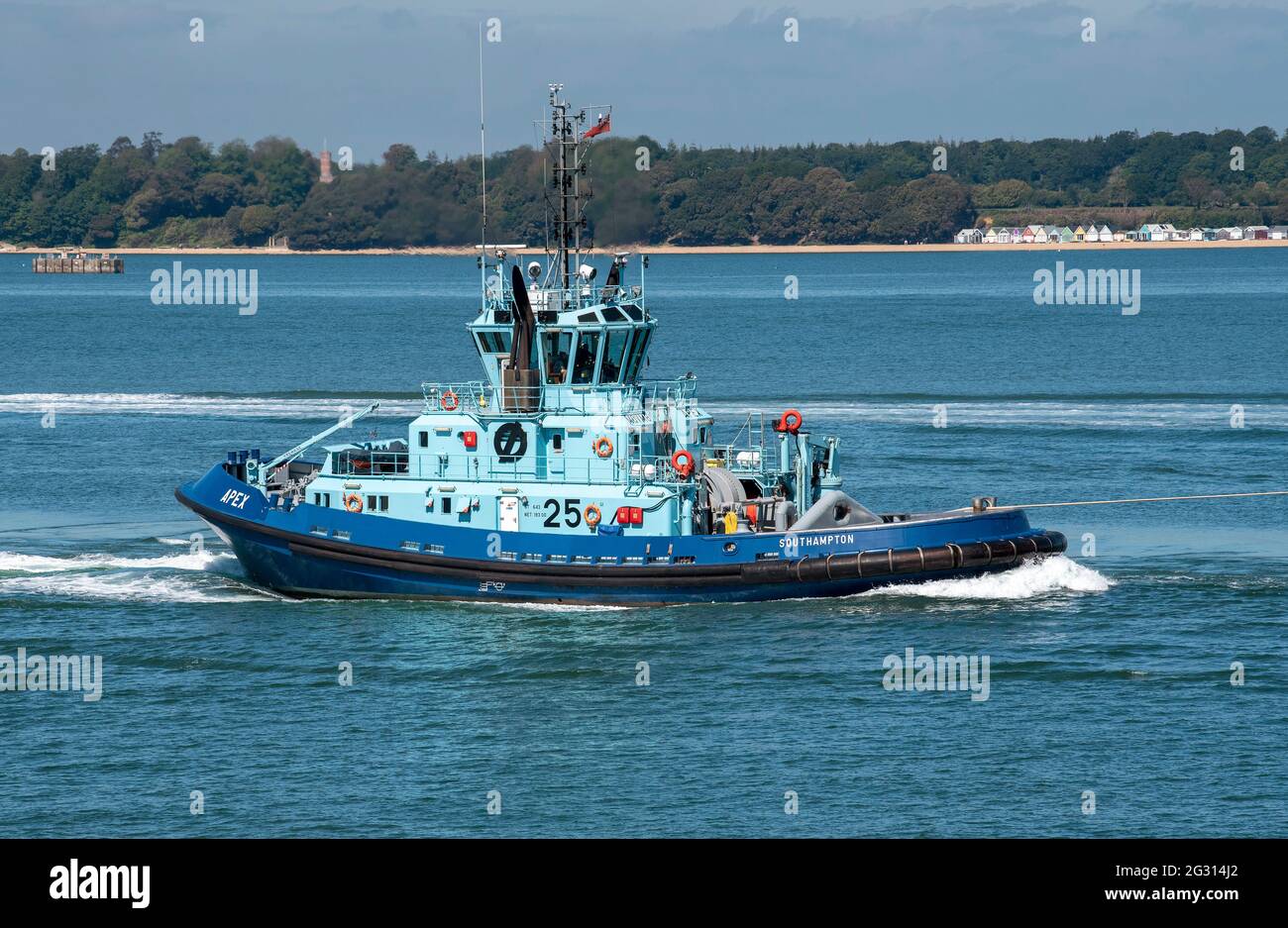 Southampton Water, southern England, UK. 2021. Ocean going tug underway on Southampton Water, UK. Stock Photo