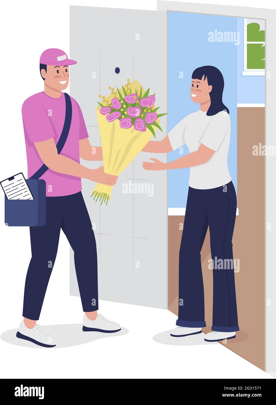 Sending fresh flowers semi flat color vector character Stock Vector