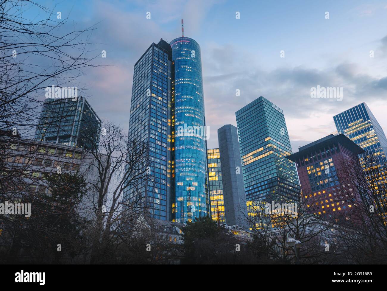 Modern buildings in Frankfurt financial district with Main Tower