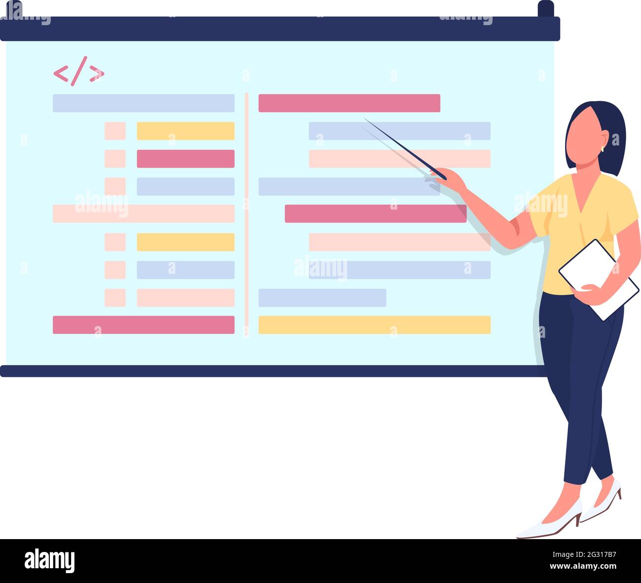 Presentation on programming semi flat color vector character Stock Vector