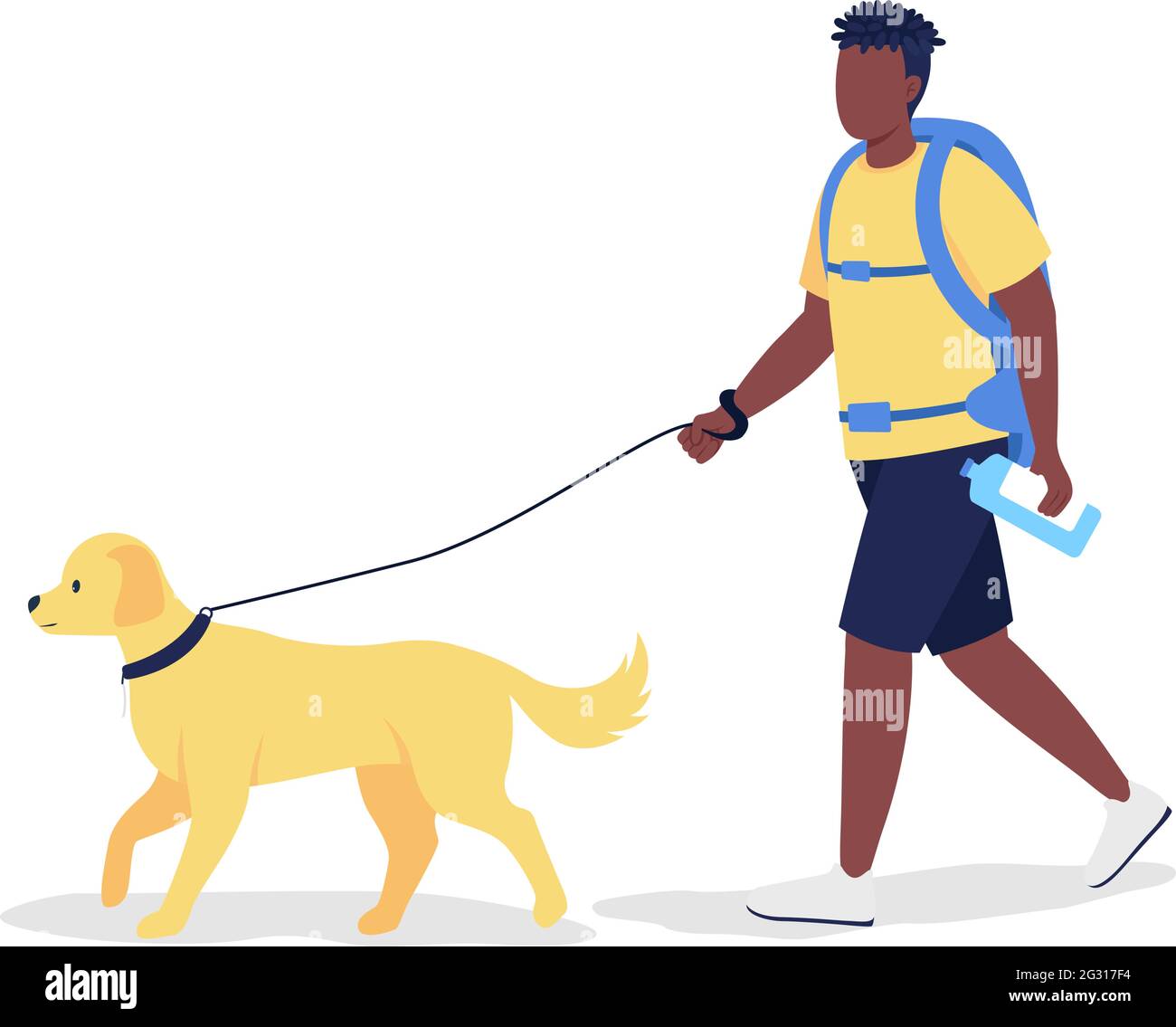 Man with backpack and labrador semi flat color vector character Stock Vector