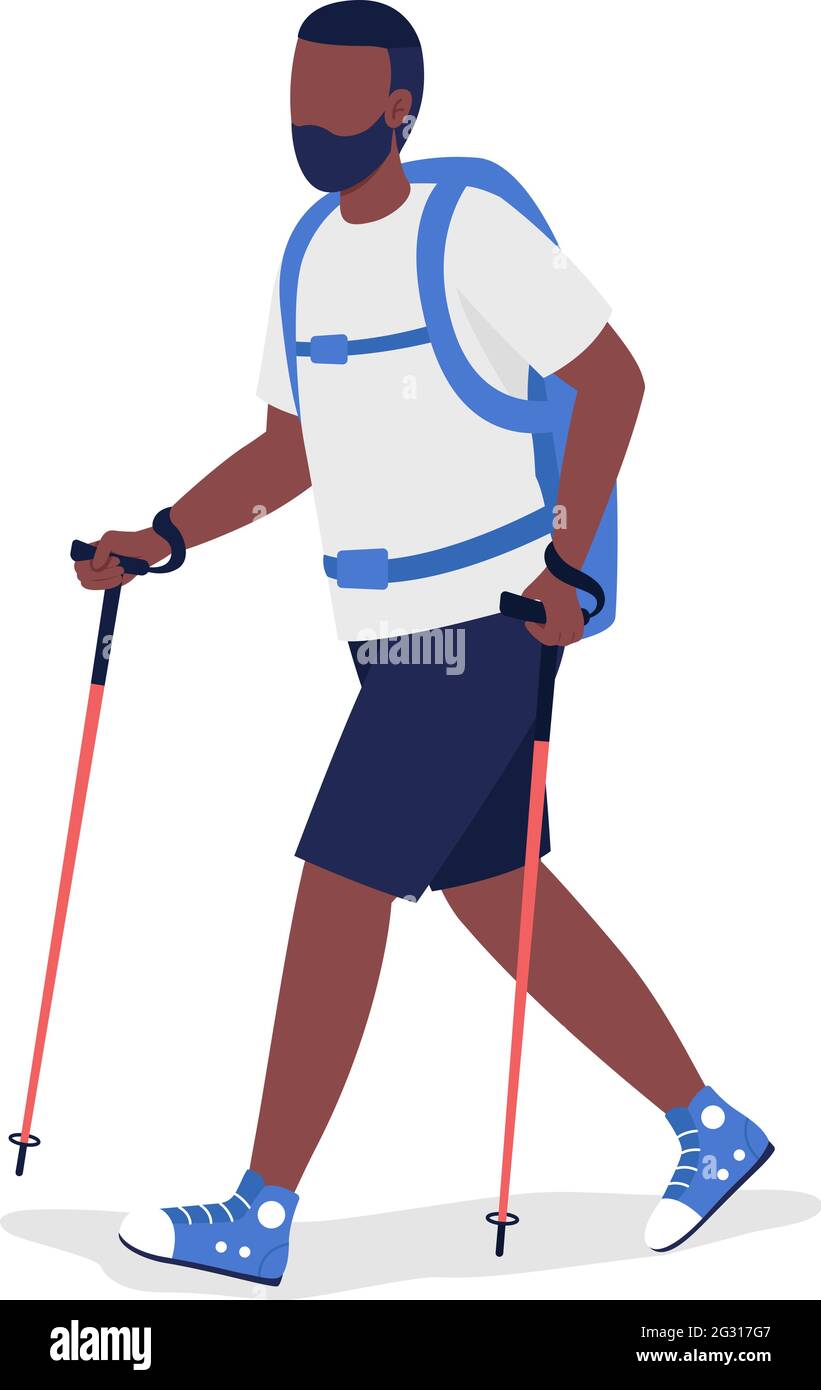 Man hiking semi flat color vector character Stock Vector