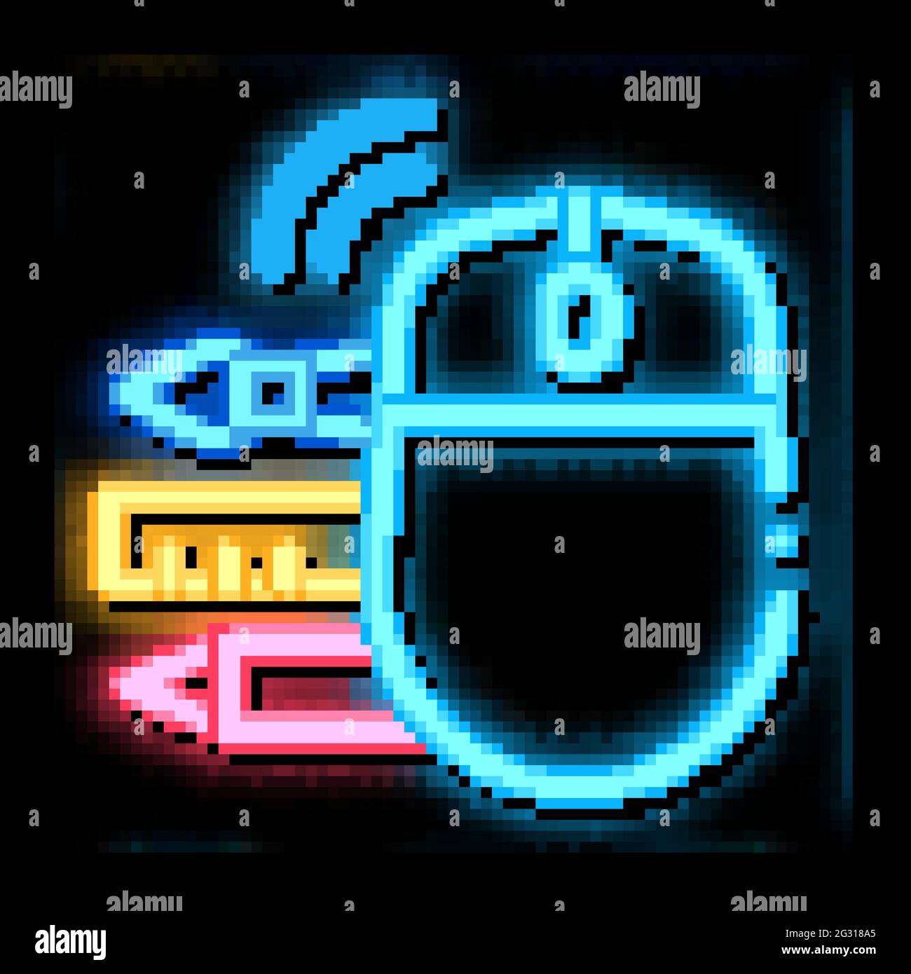 computer mouse pen pencil and ruler neon glow icon illustration Stock ...