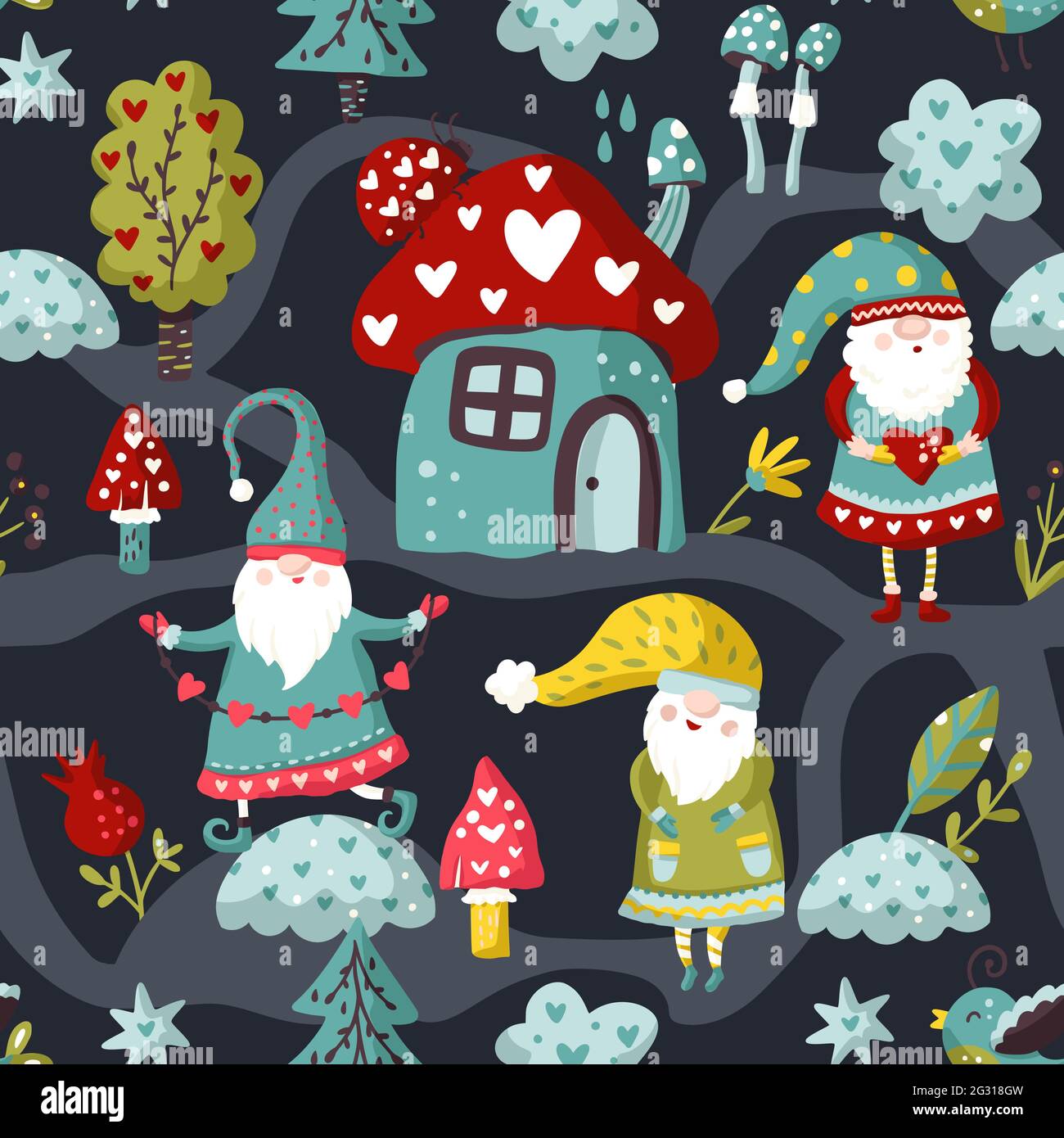 Cute cartoon gnome seamless pattern, Scandinavian Nordic holiday background  wallpaper. Funny print character, happy Christmas illustration Stock Vector  Image & Art - Alamy