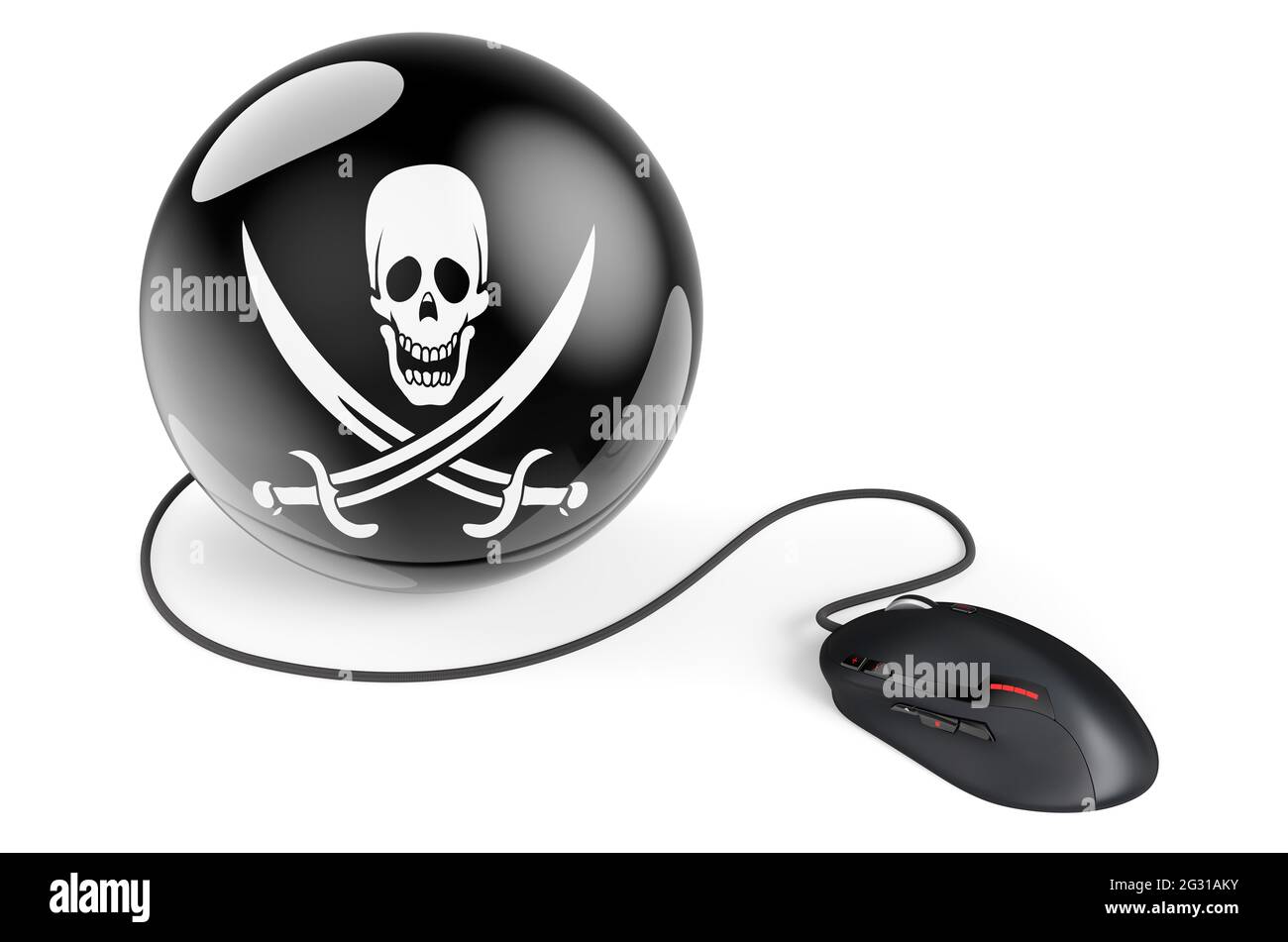 Computer mouse with piracy flag, 3D rendering isolated on white ...