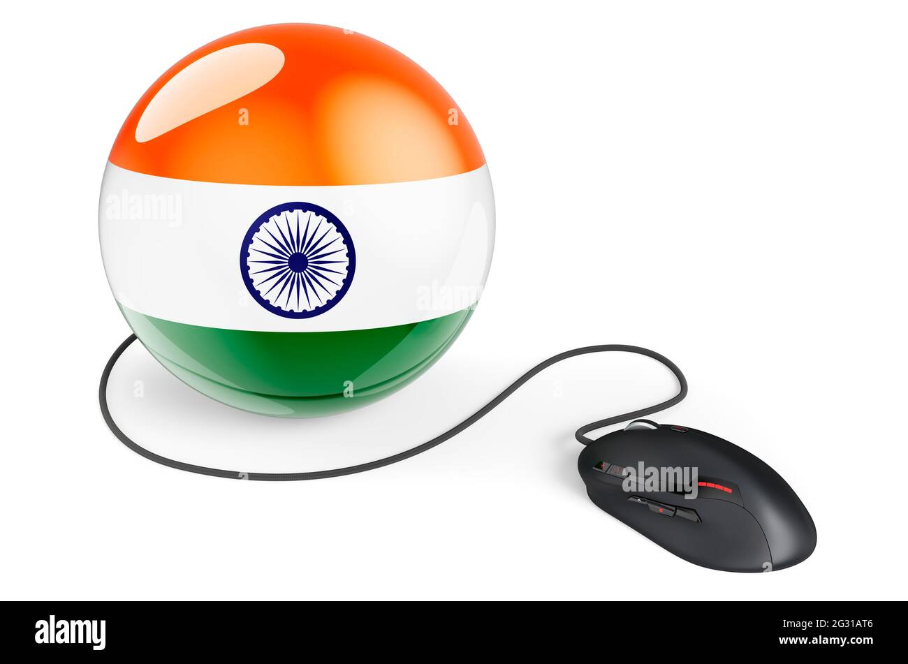 Computer mouse with Indian flag. network in India concept. 3D rendering isolated on