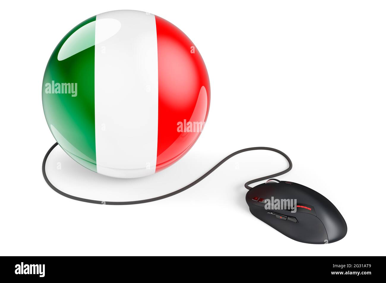 Computer mouse with Italian flag. network in Italy concept. 3D
