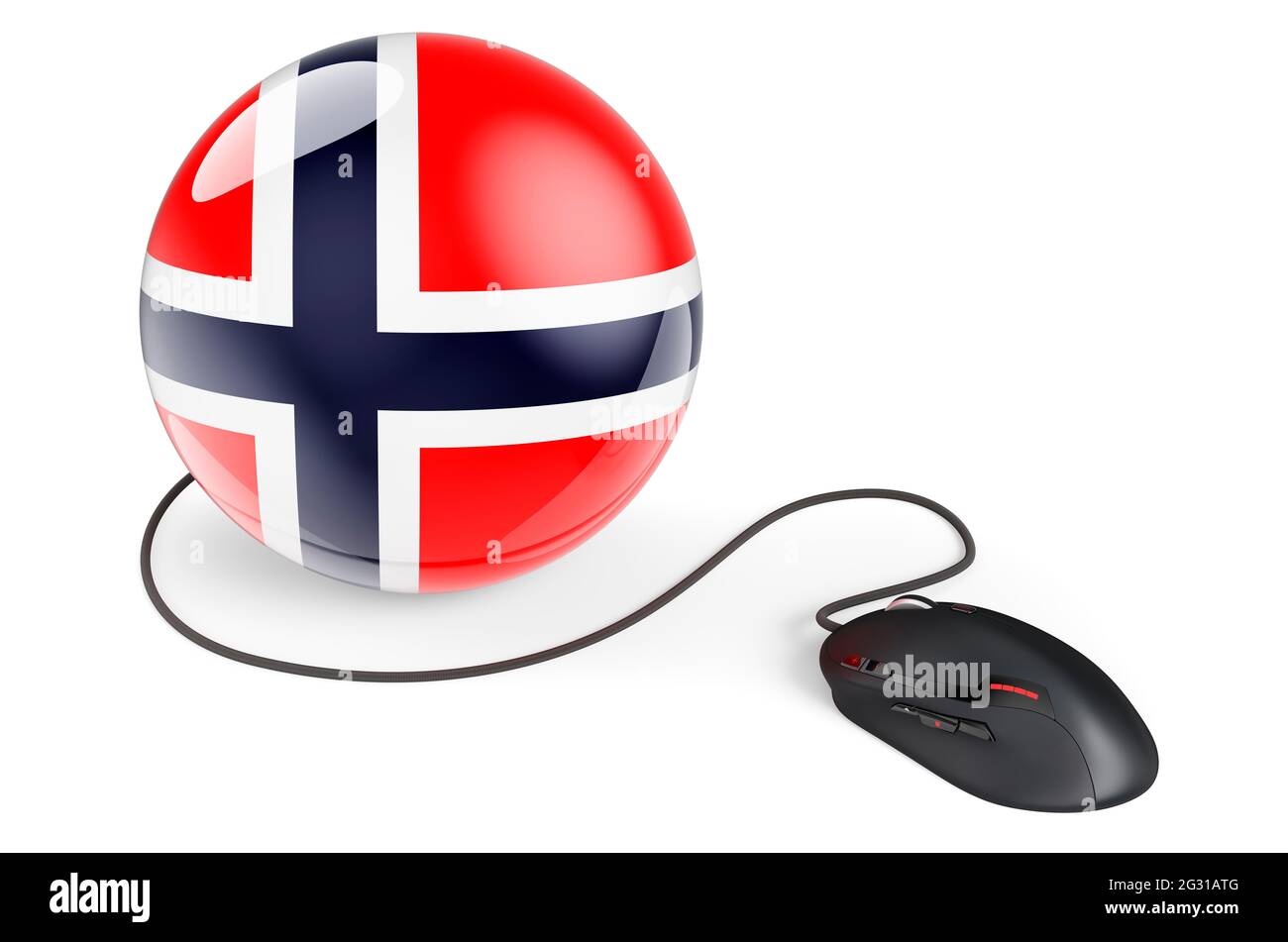 Computer mouse with Norwegian flag. Internet network in Norway concept. 3D rendering isolated on white background Stock Photo