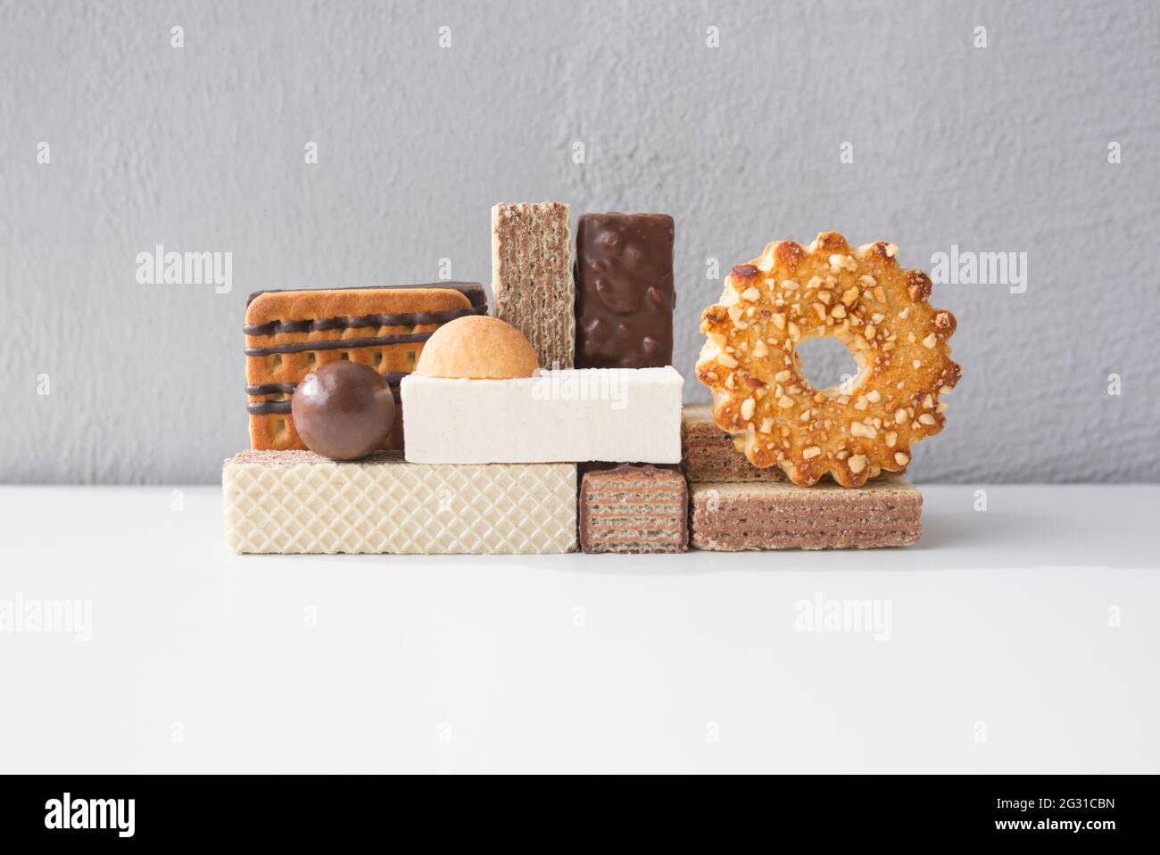 Balanced geometric composition of food shapes. Food design concept