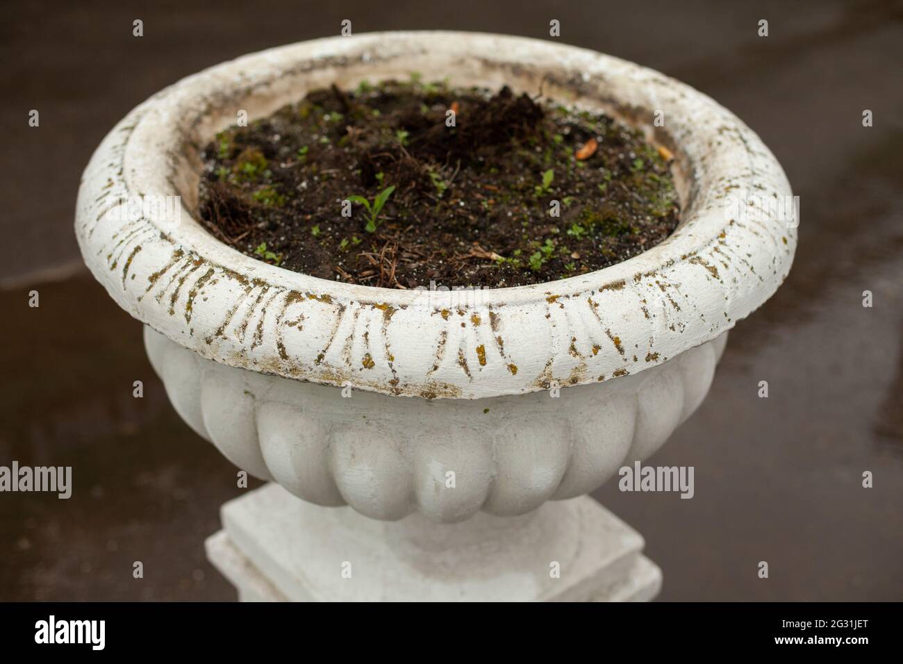 A flower bed without plants. White stone flower bed. A place for