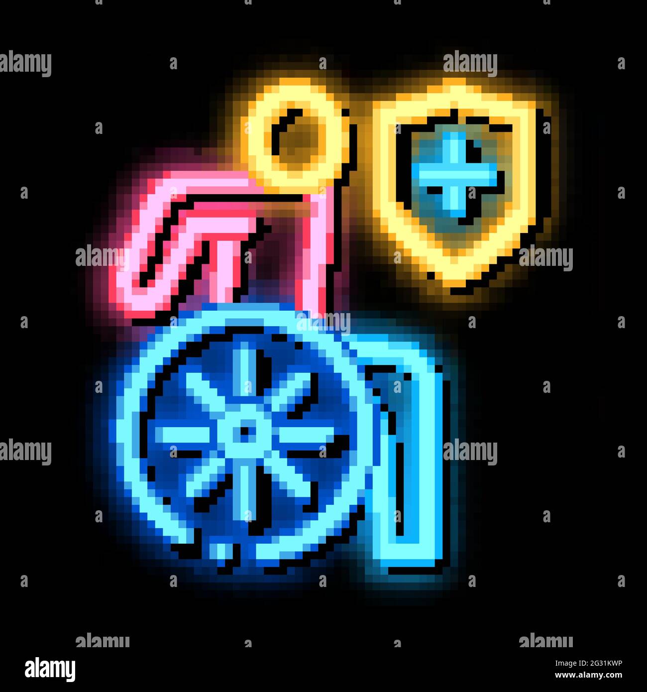 ilness human on wheelchair neon glow icon illustration Stock Vector