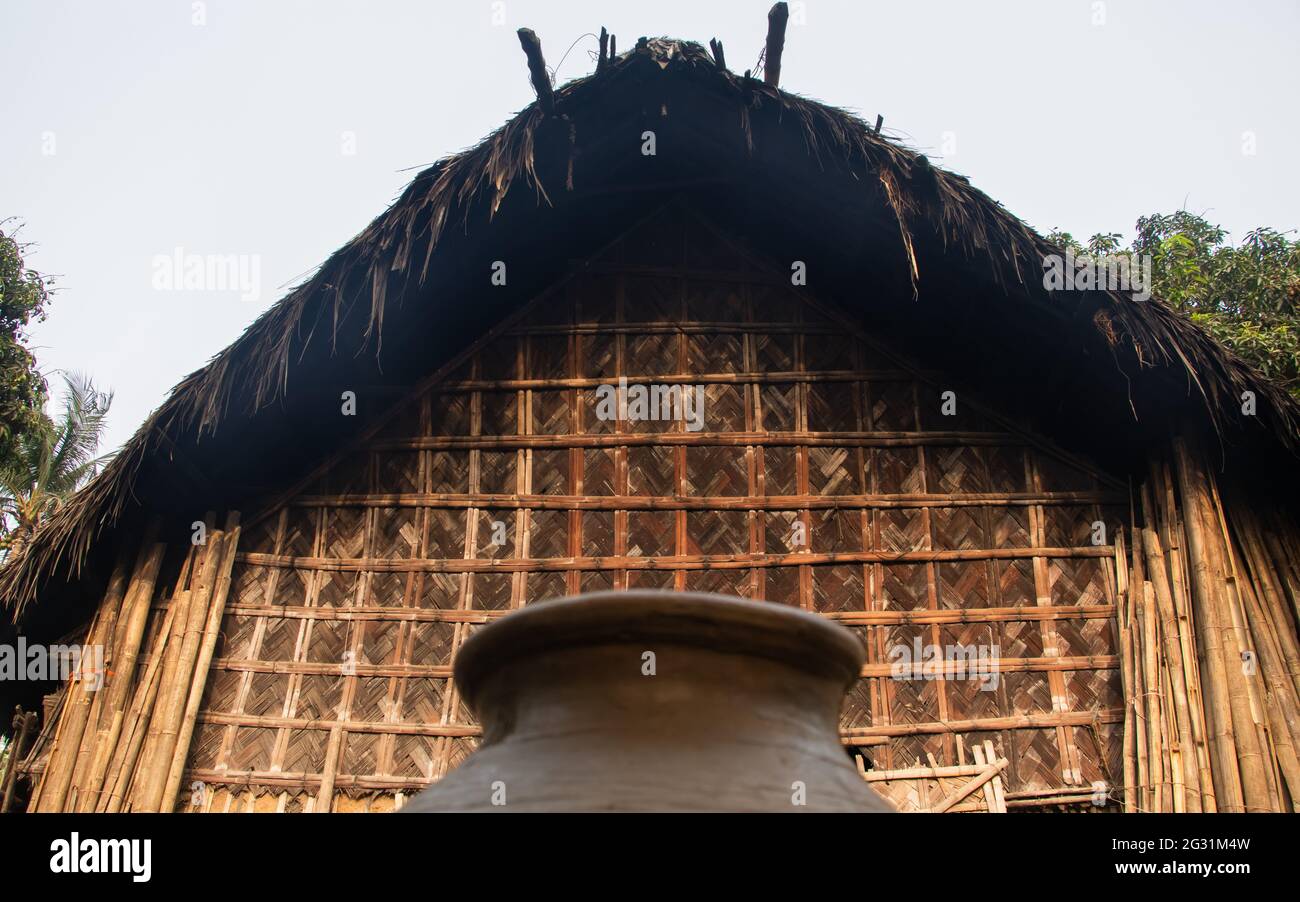 A straw house and pottery. This image captured on March 30, 2021, from Shekhornagar, Bangladesh, South Asia Stock Photo