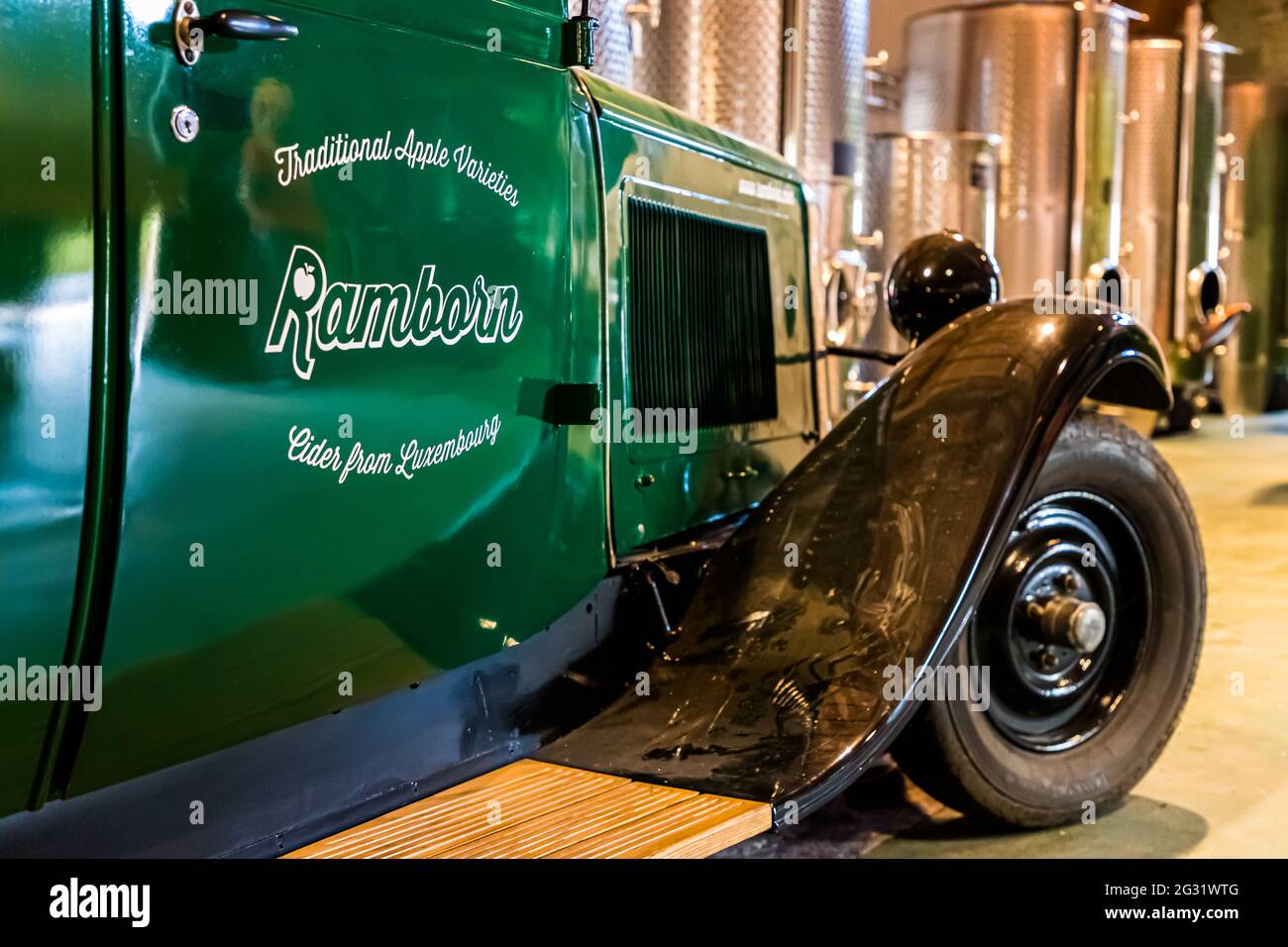 The car is old, but the company is still young. Ramborn was only founded in 2015 by three men whose roots lie in the small town of Born. Rosport-Mompach, Luxembourg Stock Photo