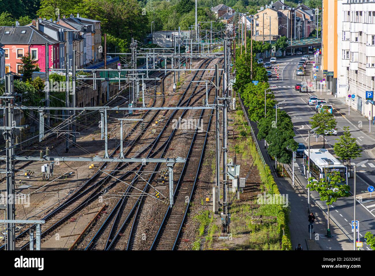 Railroad tracks in Esch-sur-Alzette, Luxembourg Stock Photo