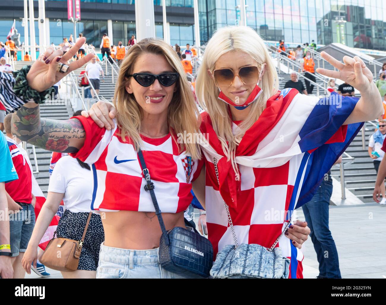 London, UK. 13th June, 2021. Croatian fans excited despite their 1 - 0 lost at the UEFA Euro 2020 Championship Group D match between England and Croatia at Wembley Stadium. Credit: Michael Tubi/Alamy Live News Stock Photo