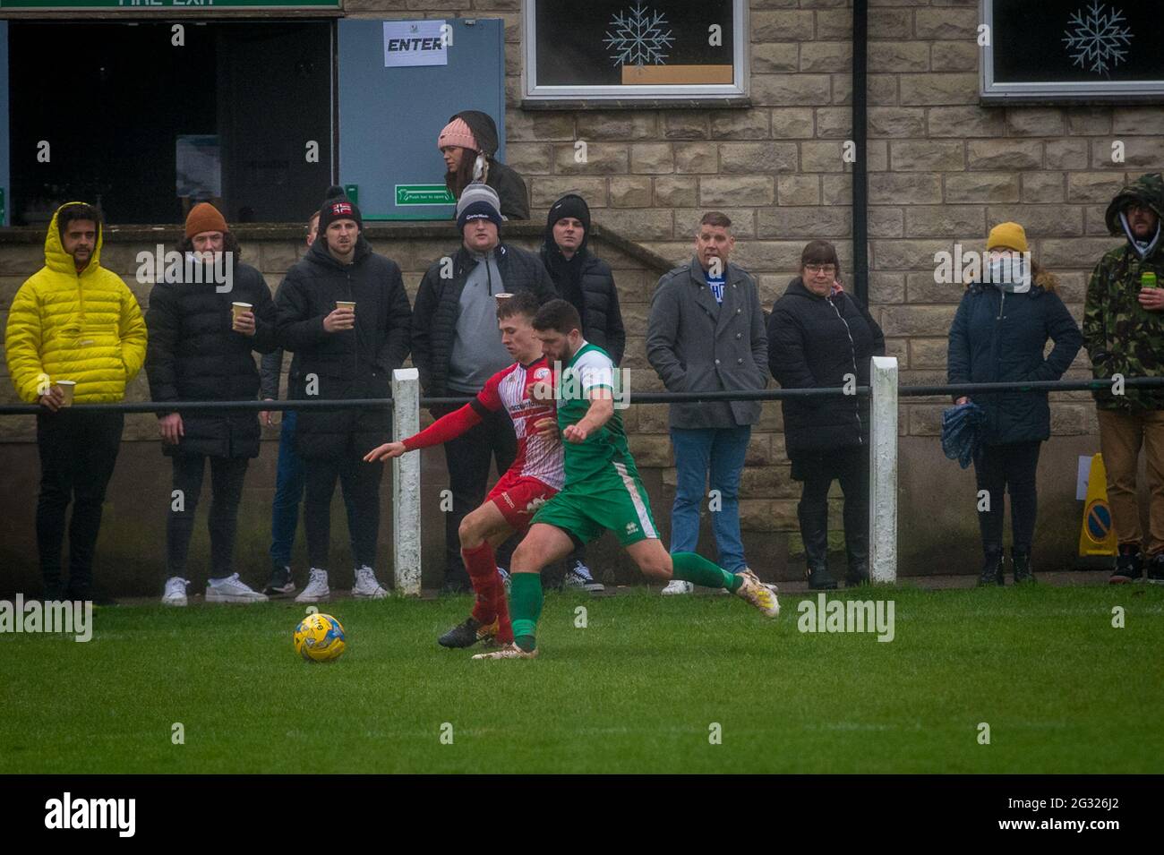 Midsomer Norton, Somerset, England 26 December 2020. Toolstation Western League Division One match between Welton Rovers and Radstock Town. Stock Photo