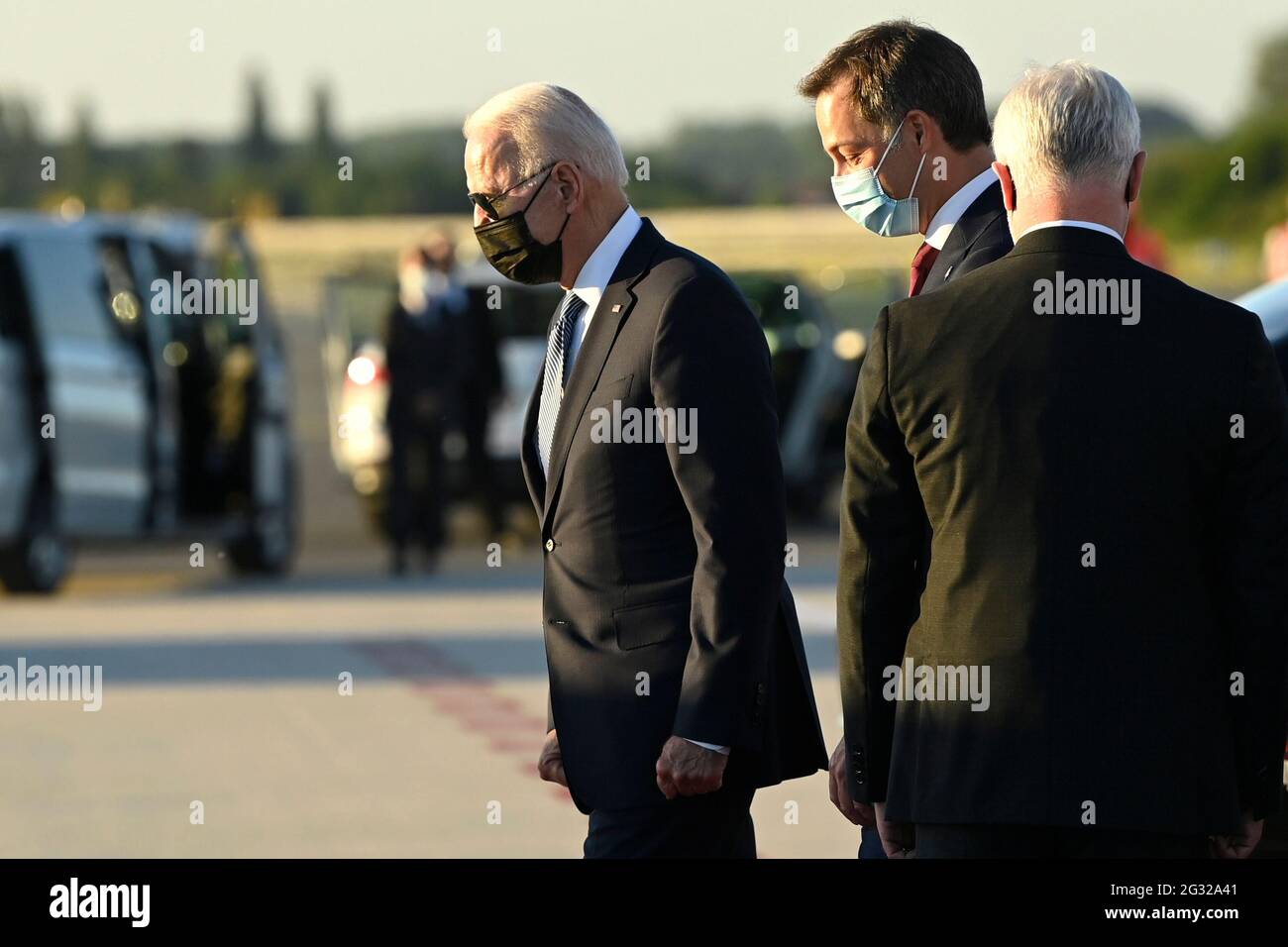 US President Joe Biden and Prime Minister Alexander De Croo pictured at the arrival of the President of The United States of America at the military a Stock Photo