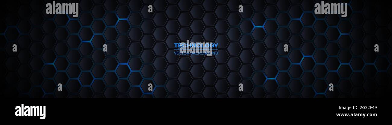 Dark gray and blue horizontal hexagonal 3d technology abstract vector ...