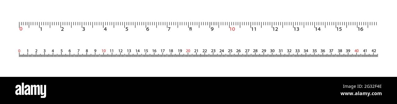 Ruler scale measure. Length measurement scale chart. Black on a white background. Stock Vector