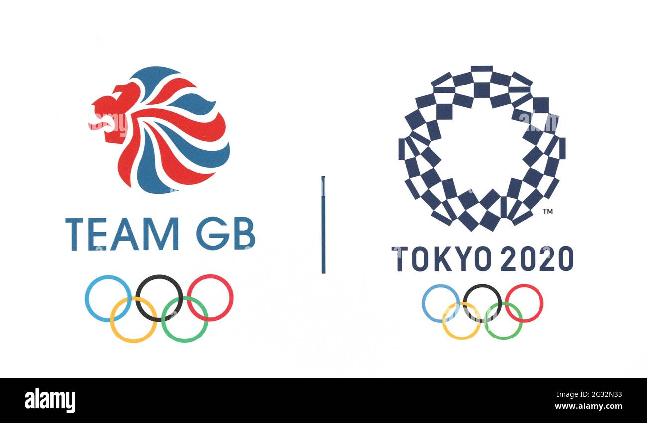 Team GB and Tokyo 2020 logos during the kitting out session for the Tokyo Olympics 2020 at the Birmingham NEC, UK. Picture date: Sunday June 13, 2021. Stock Photo