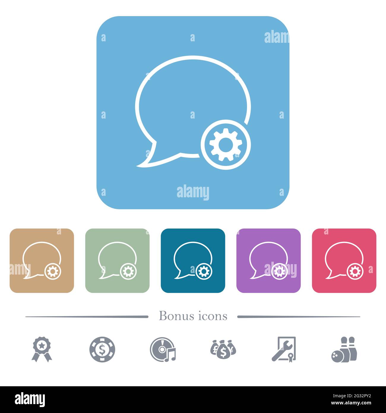Message settings white flat icons on color rounded square backgrounds ...
