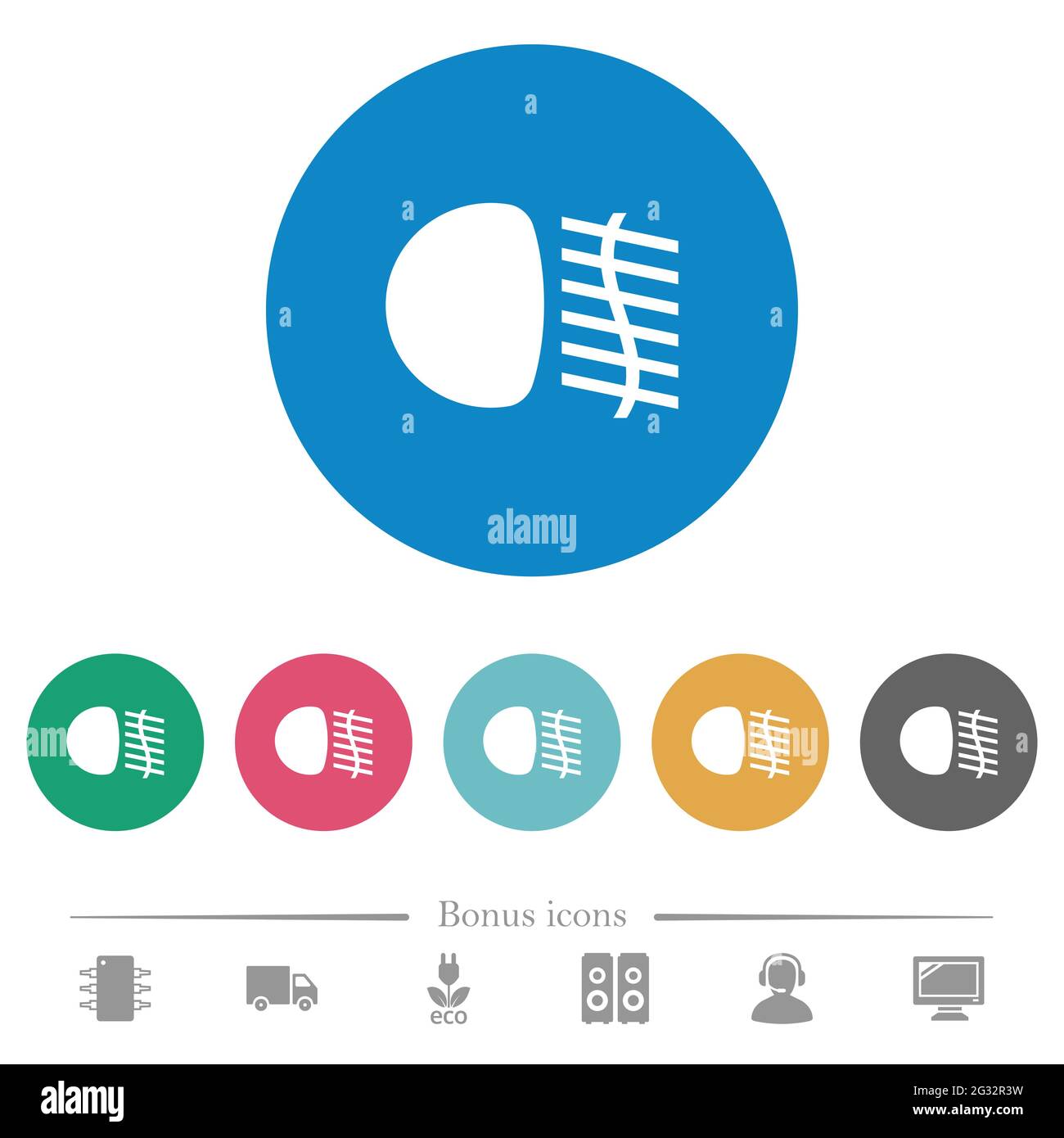 Fog lights flat white icons on round color backgrounds. 6 bonus icons