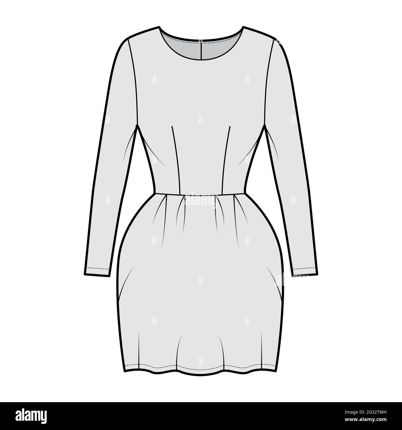 Dress bell technical fashion illustration with long sleeves, fitted ...