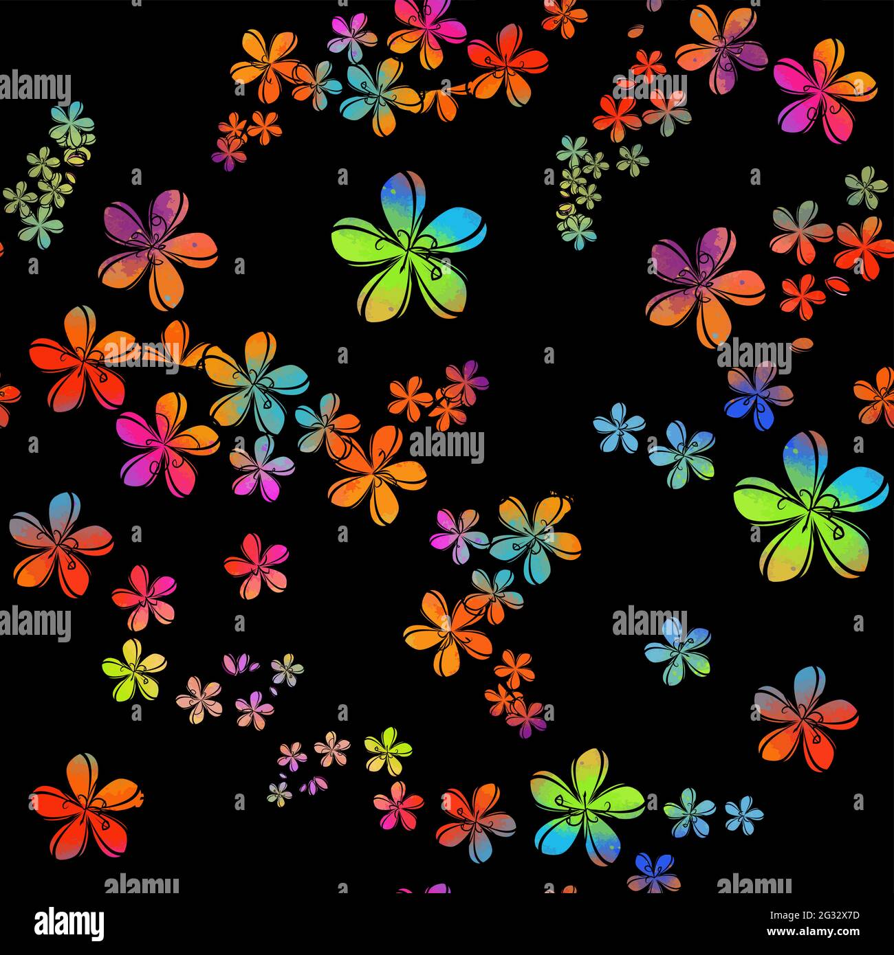 A seamless background with colorful flowers. Fabric with iridescent little flowers. Mixed media. Vector illustration Stock Vector
