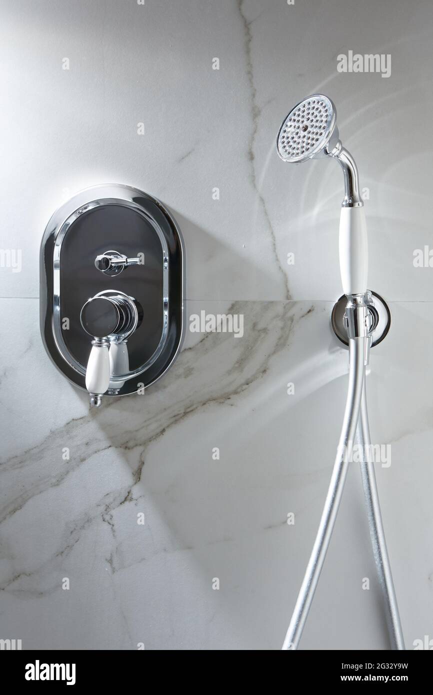 Bathroom water mixer. Water tap made of chrome material Stock Photo Alamy