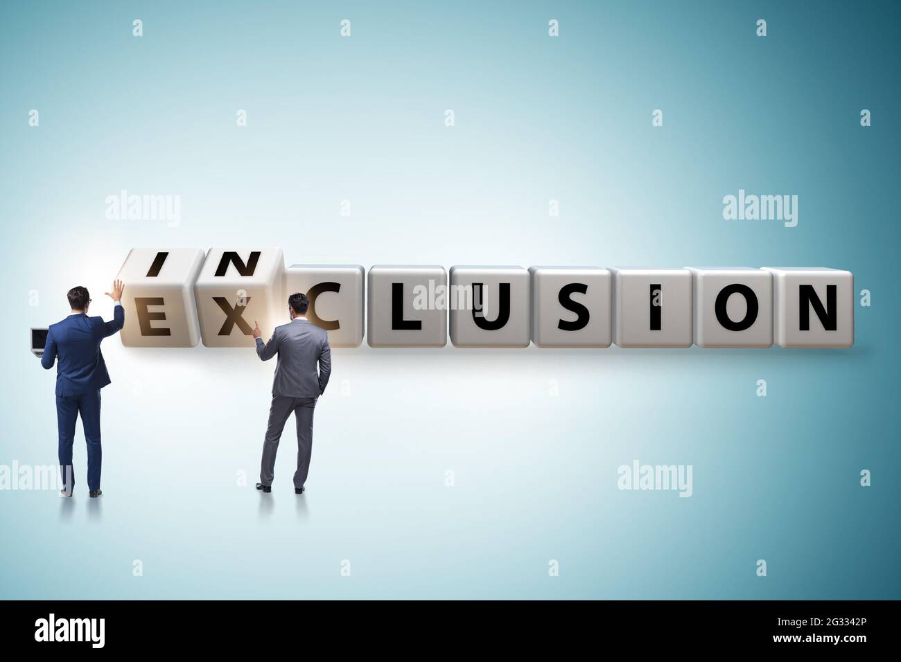 Businessman turning cubes in the inclusion and exclusion concept Stock Photo