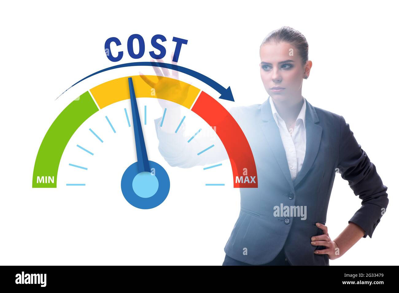 Businesswoman in the cost management concept Stock Photo