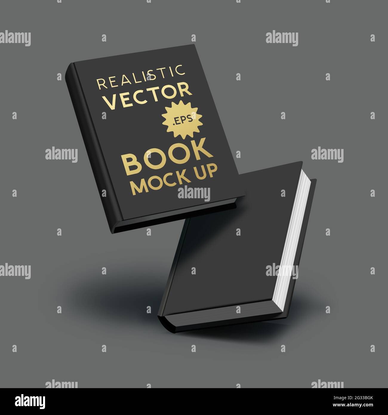 A set of blank realistic mock up black hardcover books with shadows. Branding and marketing vector illustration. Stock Vector