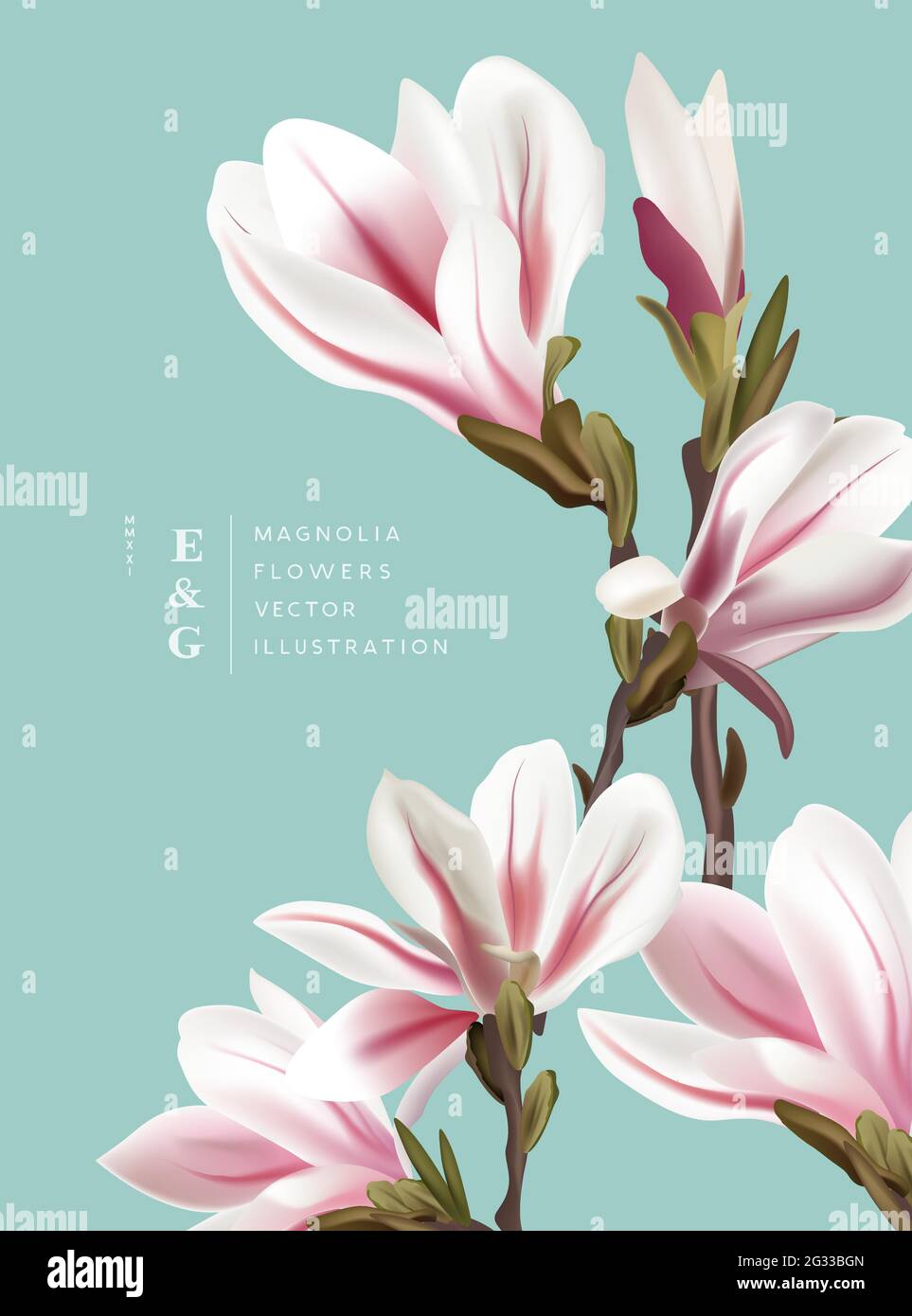 Natural vintage magnolia realistic flowers contemporary invitation