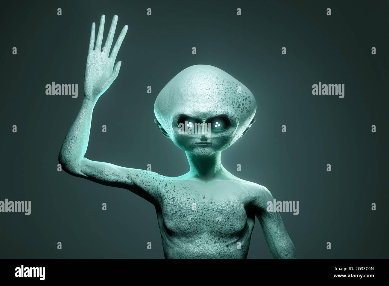 Portrait of a extraterrestrial alien life form waving. 3D illustration. Stock Photo