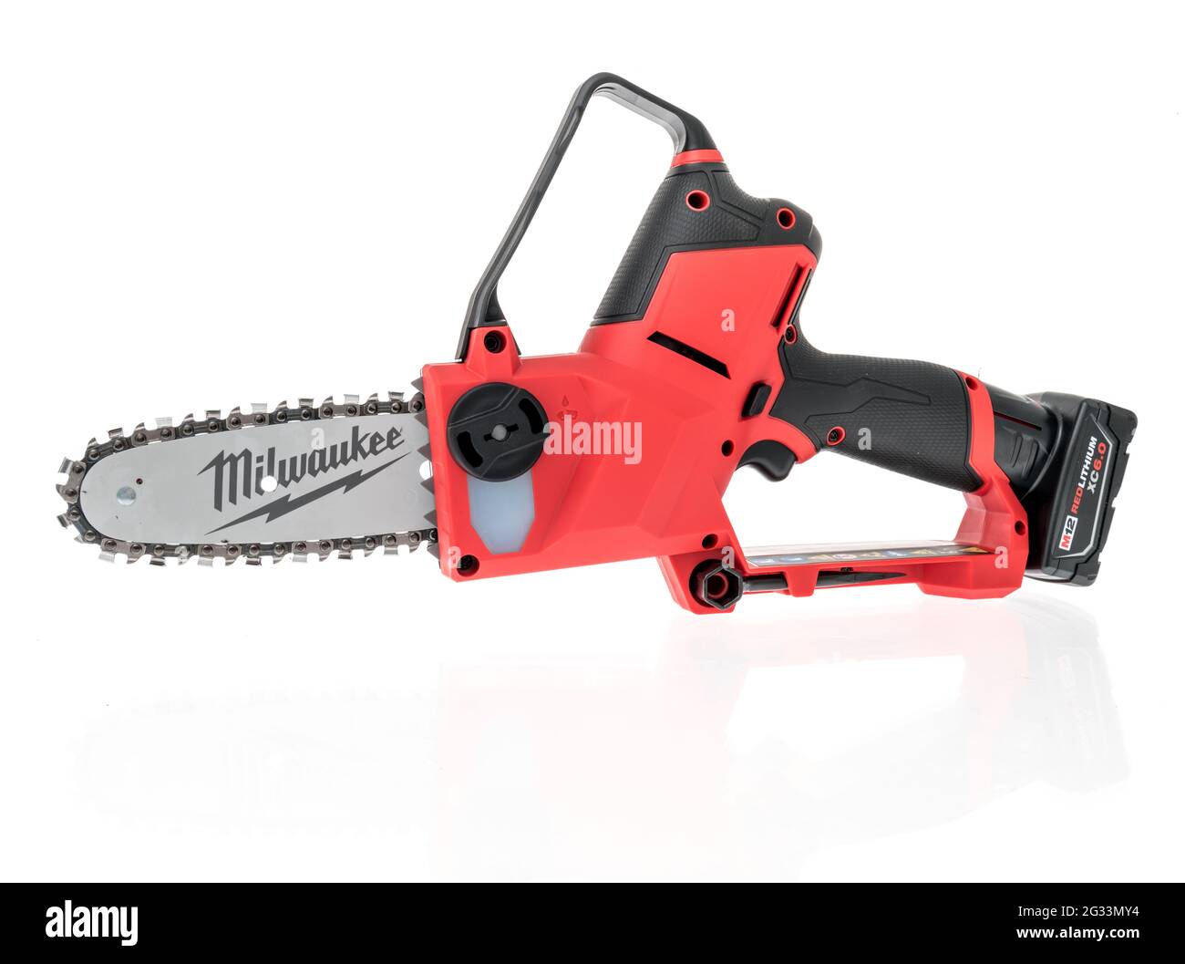 Winneconne, WI - 10 June 2021: A package of Milwaukee hatchet chainsaw  battery m12 on an isolated background Stock Photo - Alamy