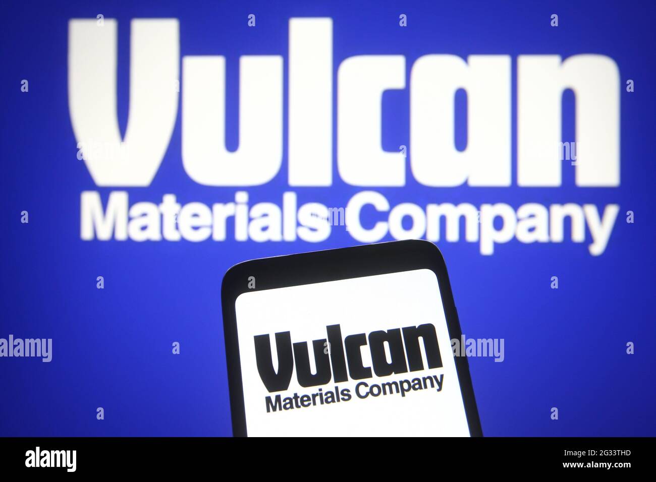 In this Photo illustration a Vulcan Materials Company logo is seen on a