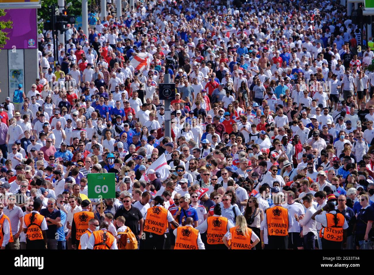 London, UK. A sea of red and white as 22,500 England and Croatian football fans leave Wembley stadium after a group stage game. Stock Photo