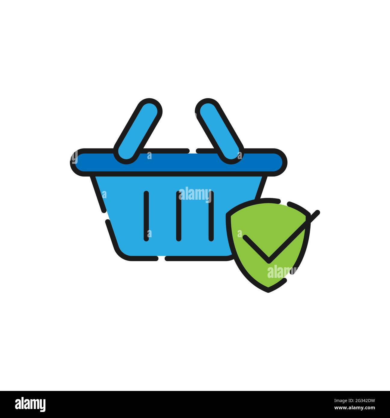 Secure Shopping icon Vector Illustration. Shopping Security and Safety with Shield icon design concept for e-commerce, online store and marketplace we Stock Vector