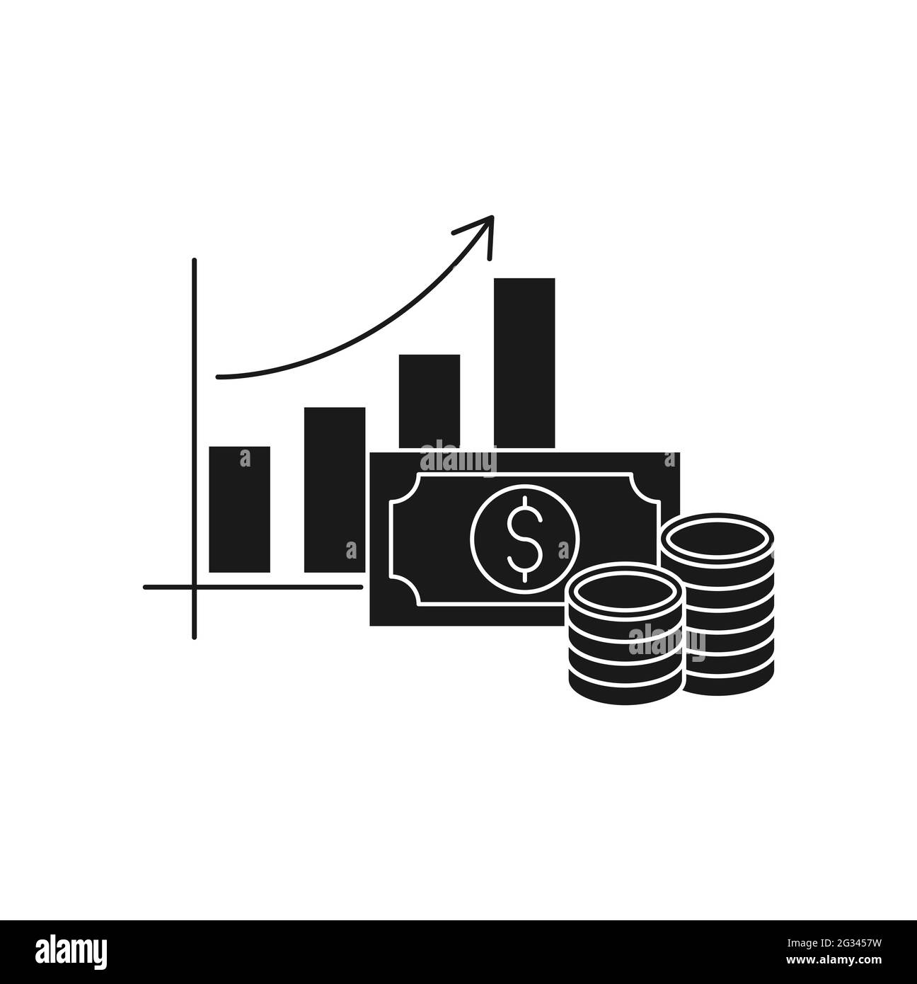 Money Chart icon Vector. Money stats with chart bar growing of rising ...