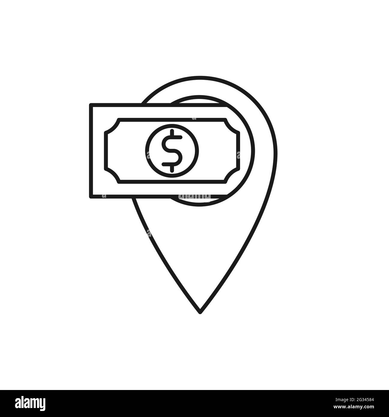 Money Location icon Vector Design. Money cash icon with Location Pin design concept for Banking, Finance, Currency and Trading Investment Business web Stock Vector
