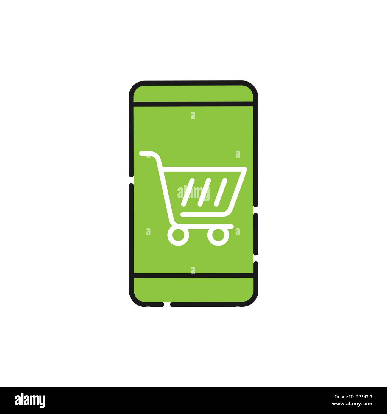 Shopping Cart with mobile phone icon Vector Design. Shopping Cart icon with smartphone design concept for e-commerce, online store and marketplace web Stock Vector