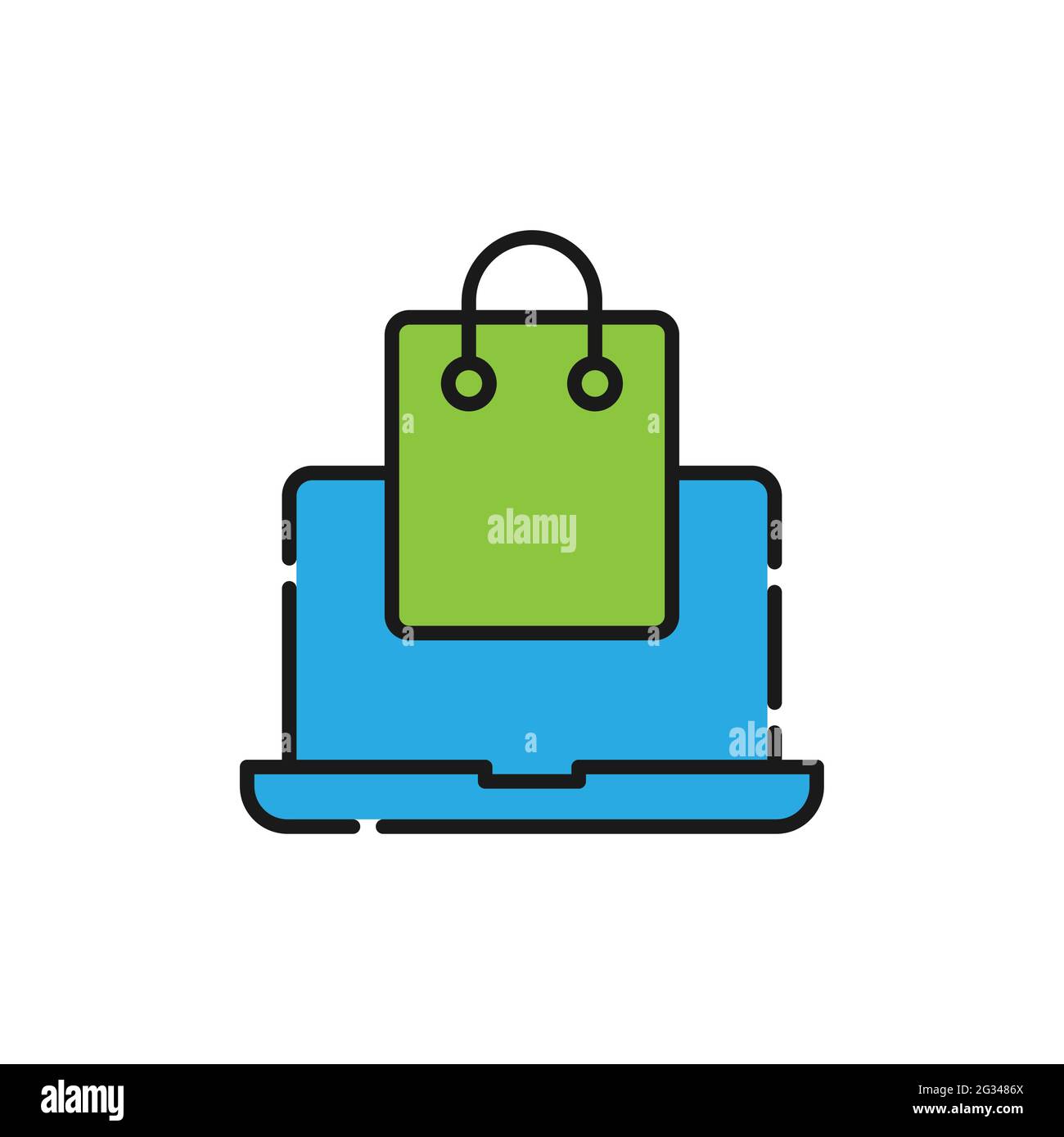 Shopping Bag with Laptop icon Vector Design. Shopping Bag icon with Laptop design concept for e-commerce, online store and marketplace website, mobile Stock Vector