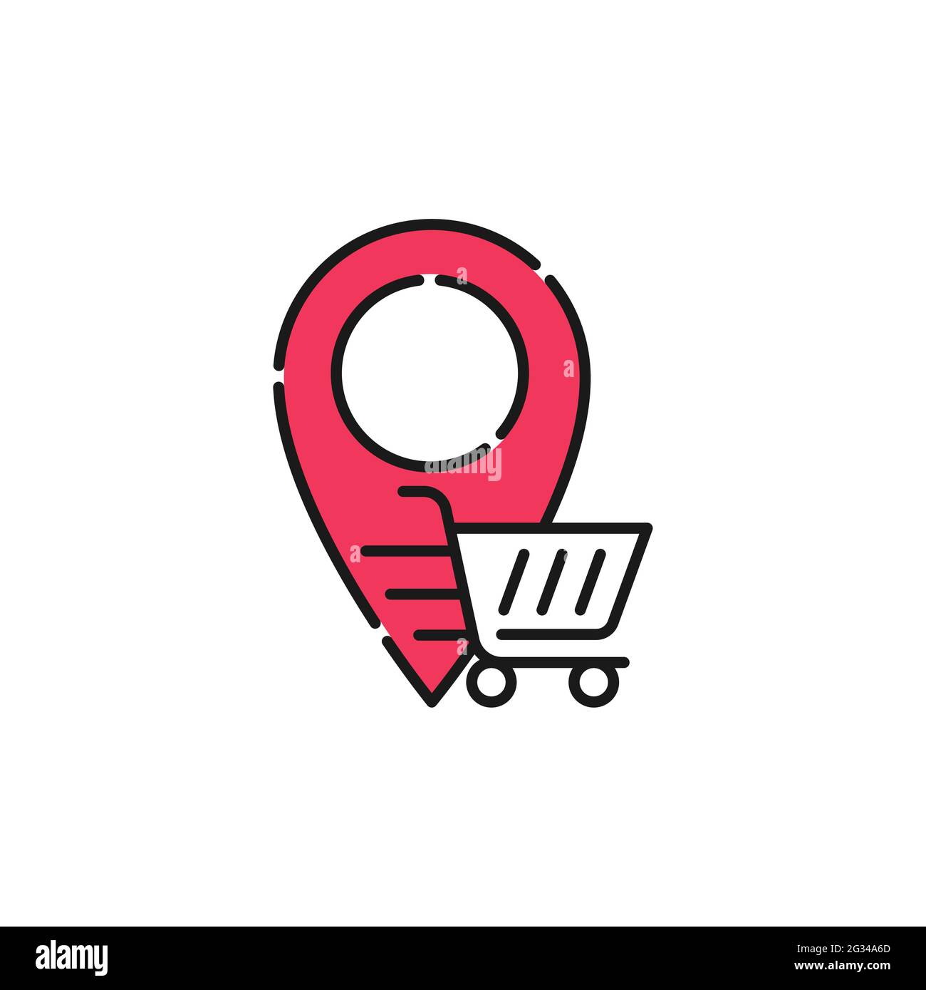 Shopping Cart with Location icon Vector Design. Shopping Cart icon with Location Pin design concept for e-commerce, online store and marketplace websi Stock Vector