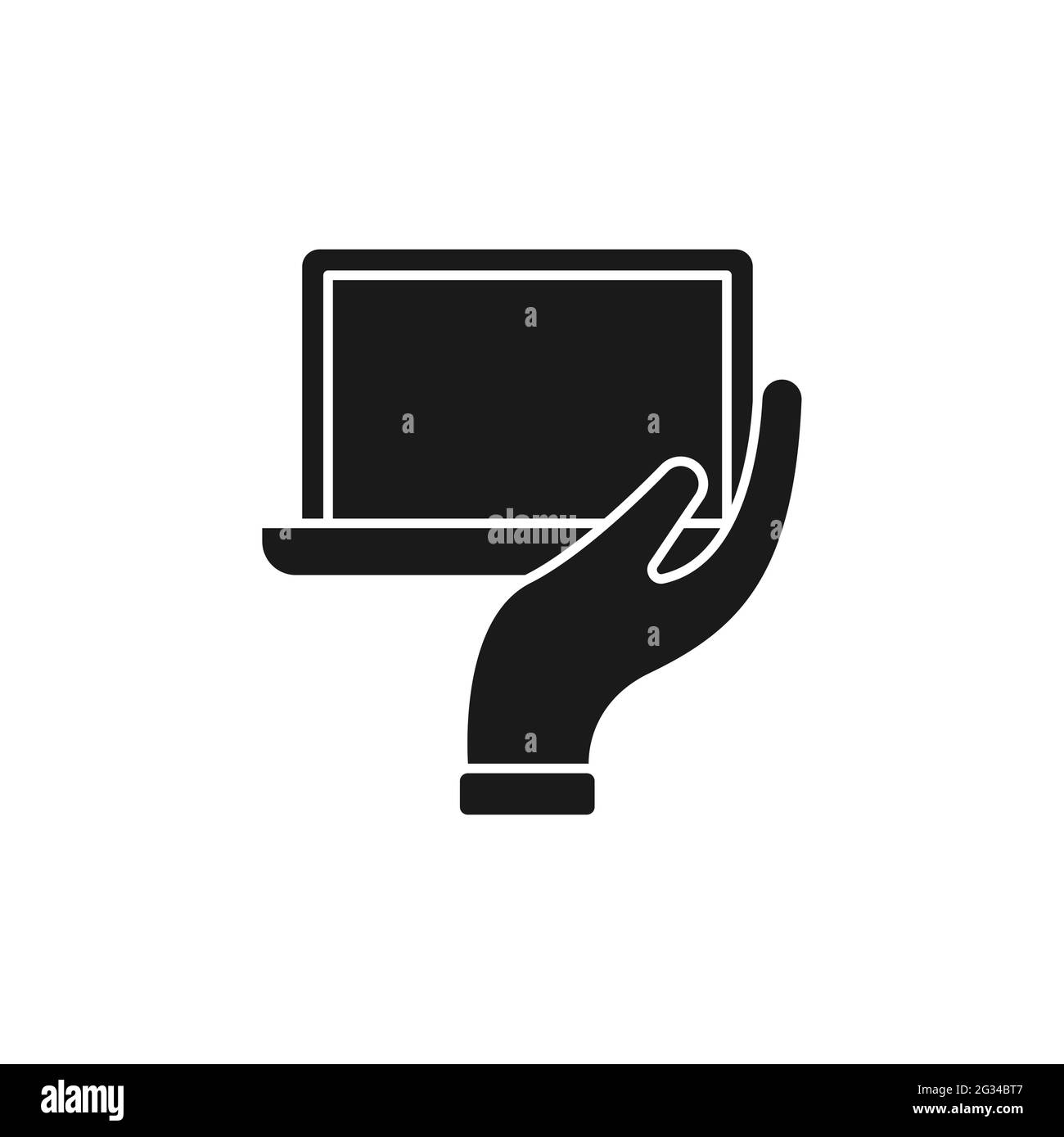 Laptop with Hand icon Vector Design. Laptop icon with Hand Gesture ...