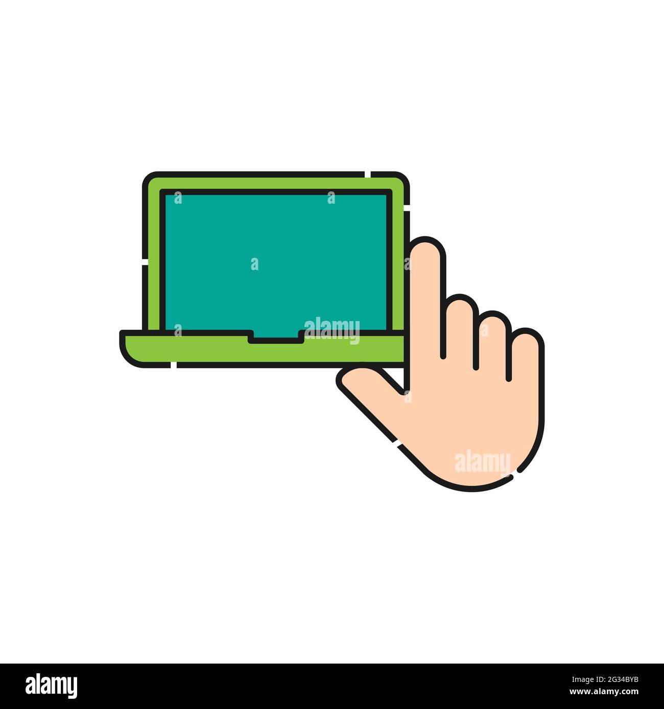 Laptop with Hand icon Vector Design. Laptop icon with Hand Gesture ...