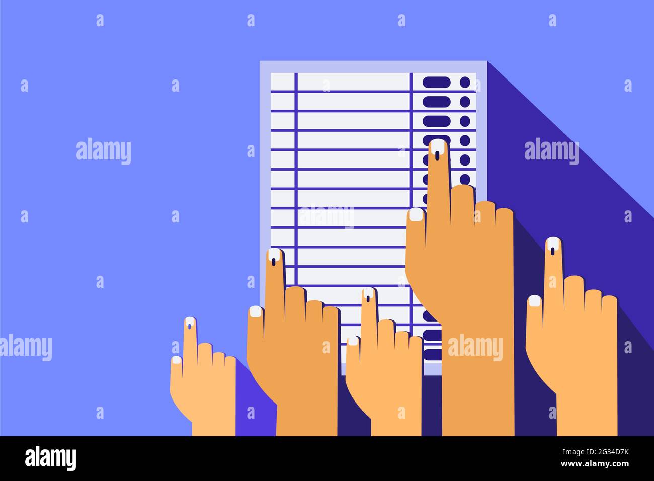 Hands casting vote in Electronic voting machine Stock Vector