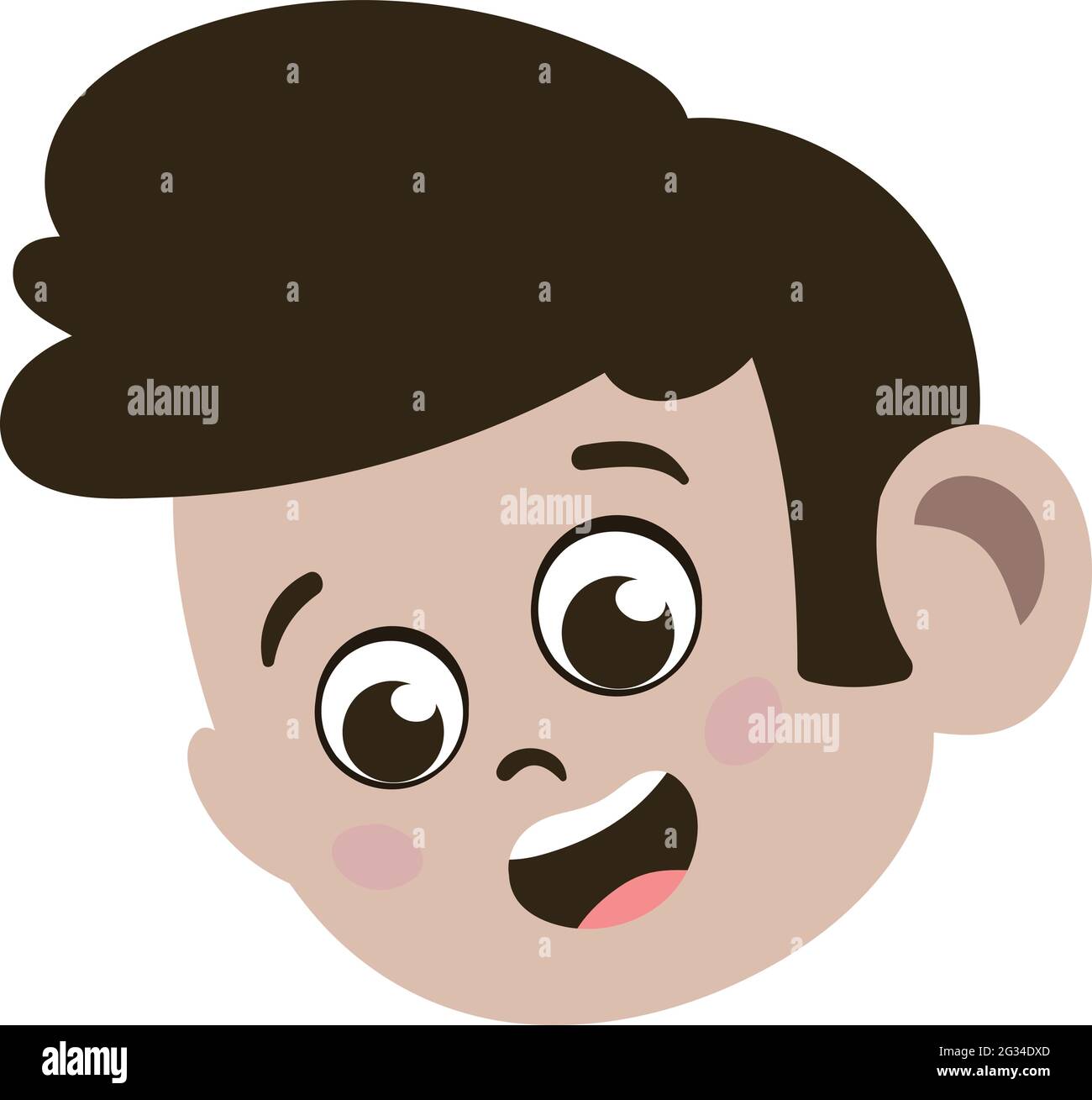 Cute kid Face. Cute and Adorable Caucasian Kid with Brunette hair. Cute Face with Innocent Expressions looking Happy. Smiling Face. Happy Face. Stock Vector