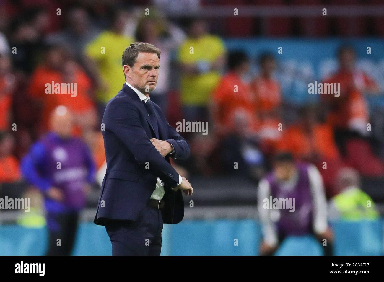 Amsterdam, Netherlands. 13th June, 2021. Coach Frank de Boer of the Netherlands reacts during the UEFA Euro 2020 Championship Group C match between the Netherlands and Ukraine in Amsterdam, the Netherlands, June 13, 2021. Credit: Zheng Huansong/Xinhua/Alamy Live News Stock Photo