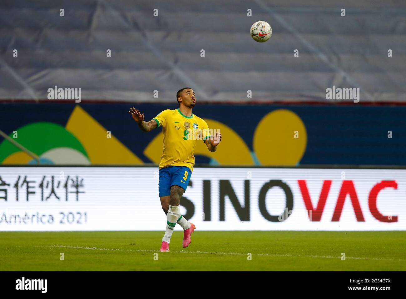 Brasilia Brazil 13th June 21 Brazil S Gabriel Jesus Controls The Ball During The Group B Match Between Brazil And Venezuela At The 21 Copa America In Brasilia Brazil June 13 21 Credit